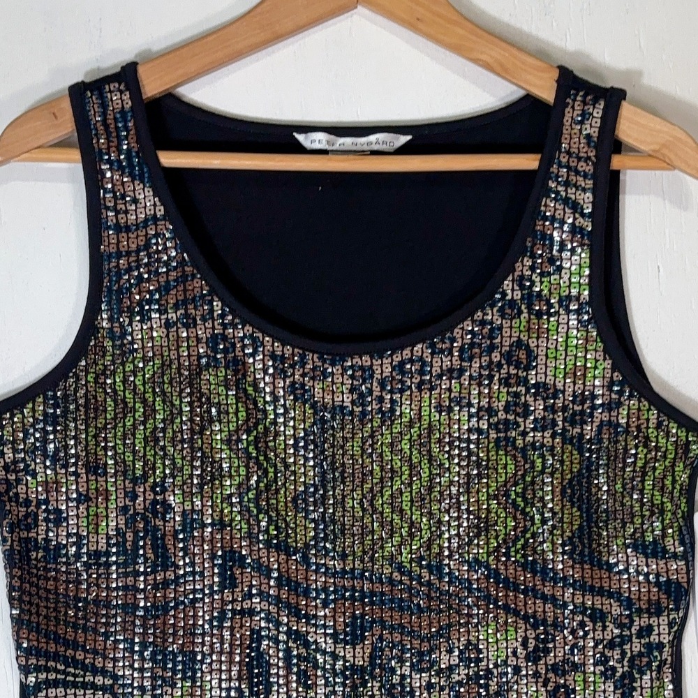 Black Sequined NEW Front Animal Print Tank Top Women's L Glam Peter Nygard